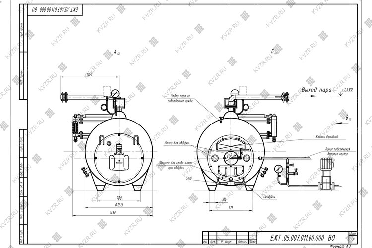 Чертеж мазутного парового котла КП 500